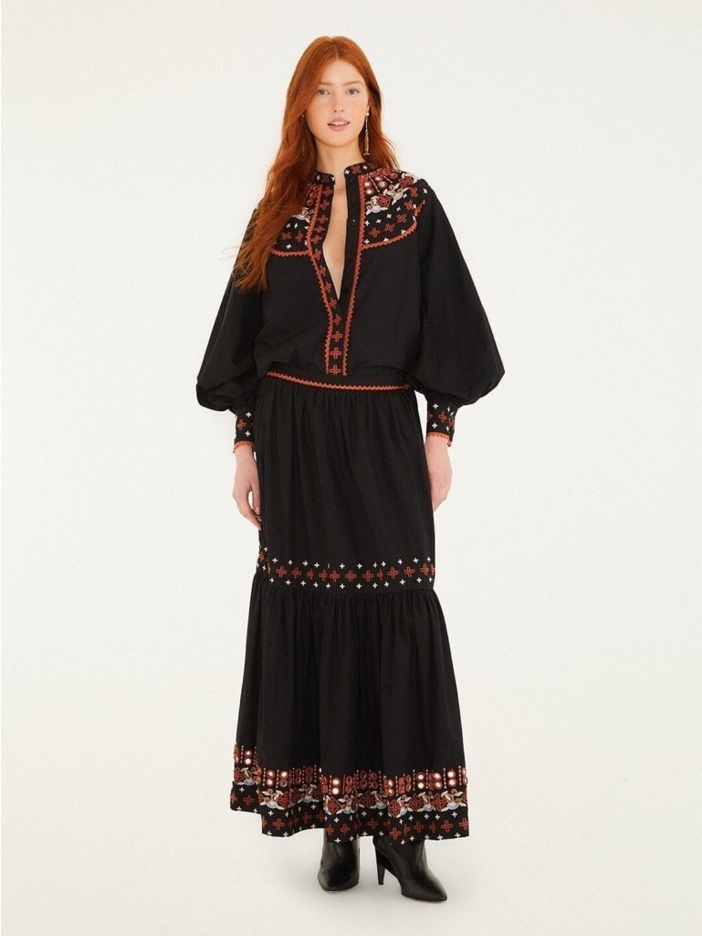 Farm Rio Black Embroidered Buttoned Long Sleeve Shirt - Picture 6 of 10
